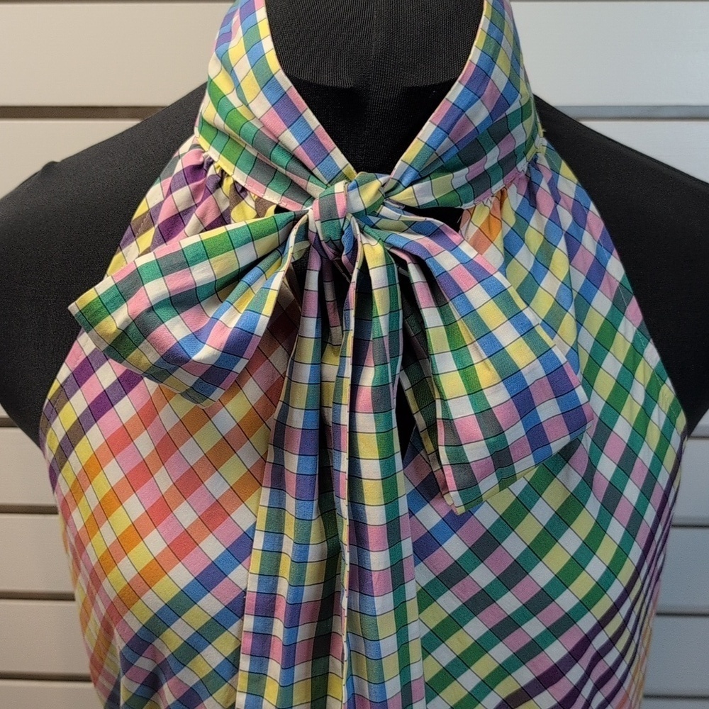 J Crew Woman's Gingham Tie Neck Cotton Sleeveless Shift Mini Dress Rainbow 2 - Picture 4 of 10